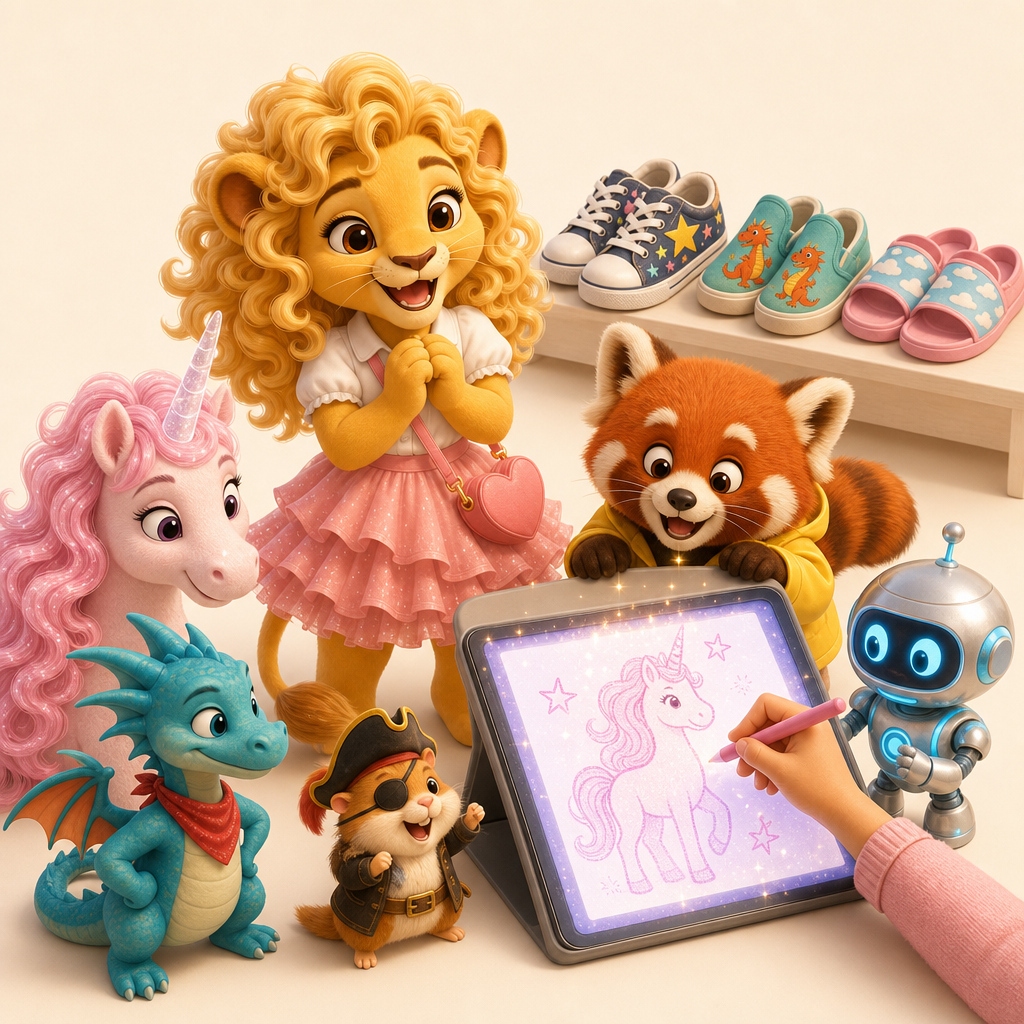 Rosi watching a child sketch a character