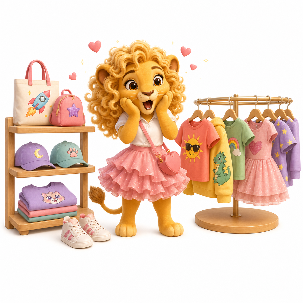 Rosi excitedly shopping for kids' merch