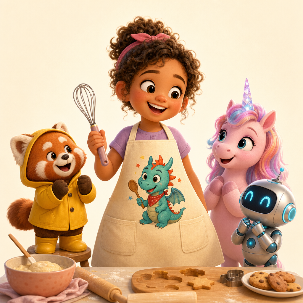 Cooking-class or camp apron with their own character