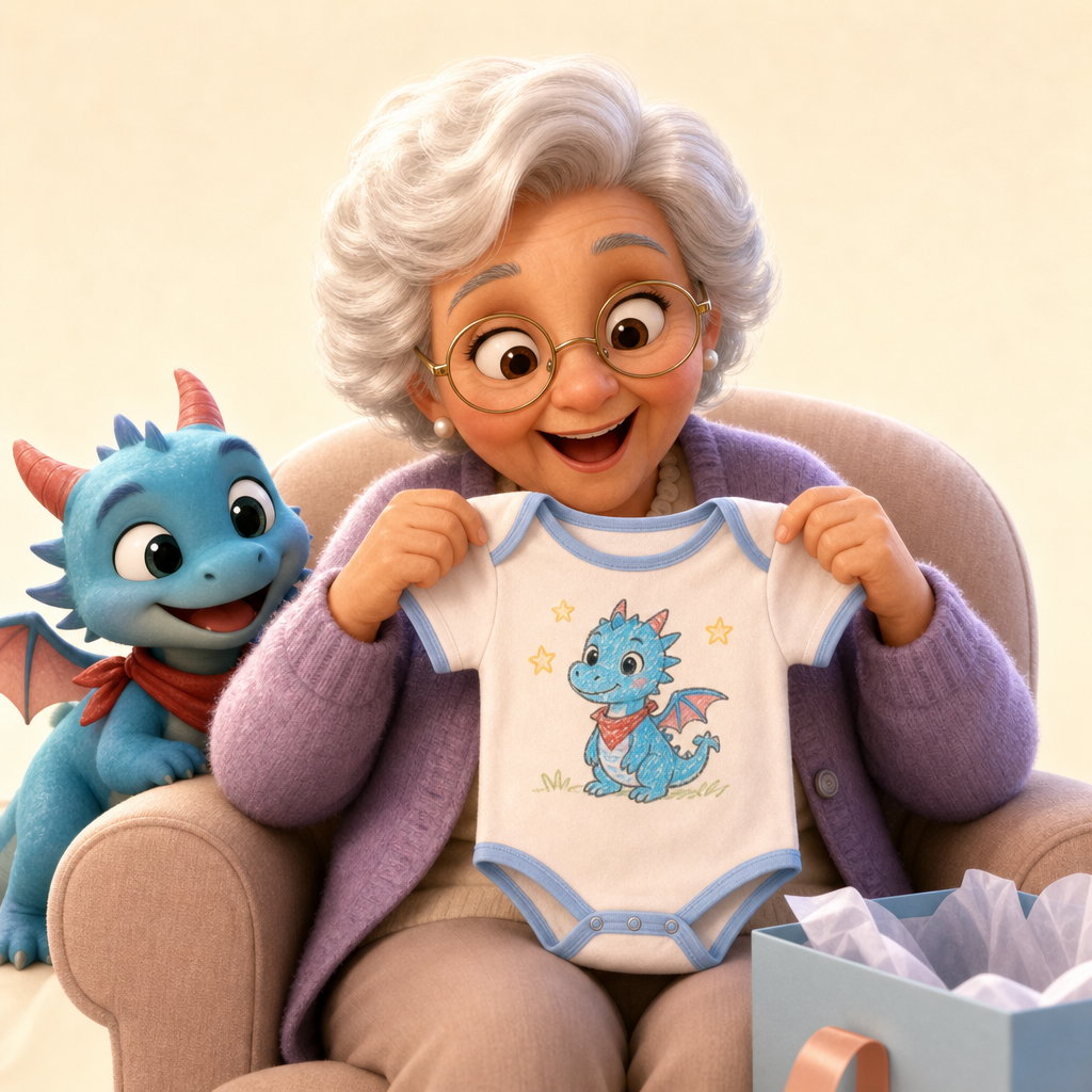 Coming-home outfit with a family-made character