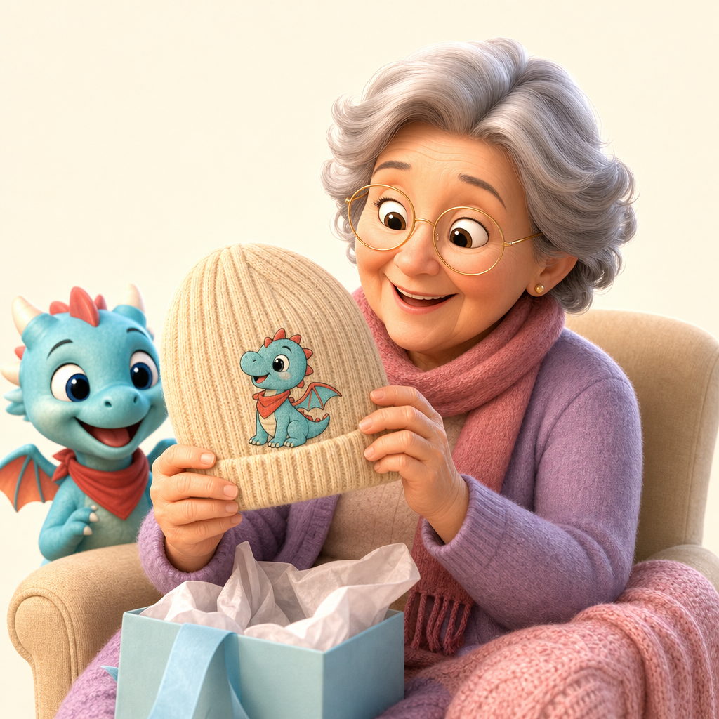 Grandparent holiday gift with a child-made character