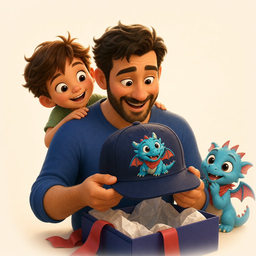 Father's Day cap with their kid's invented team mascot