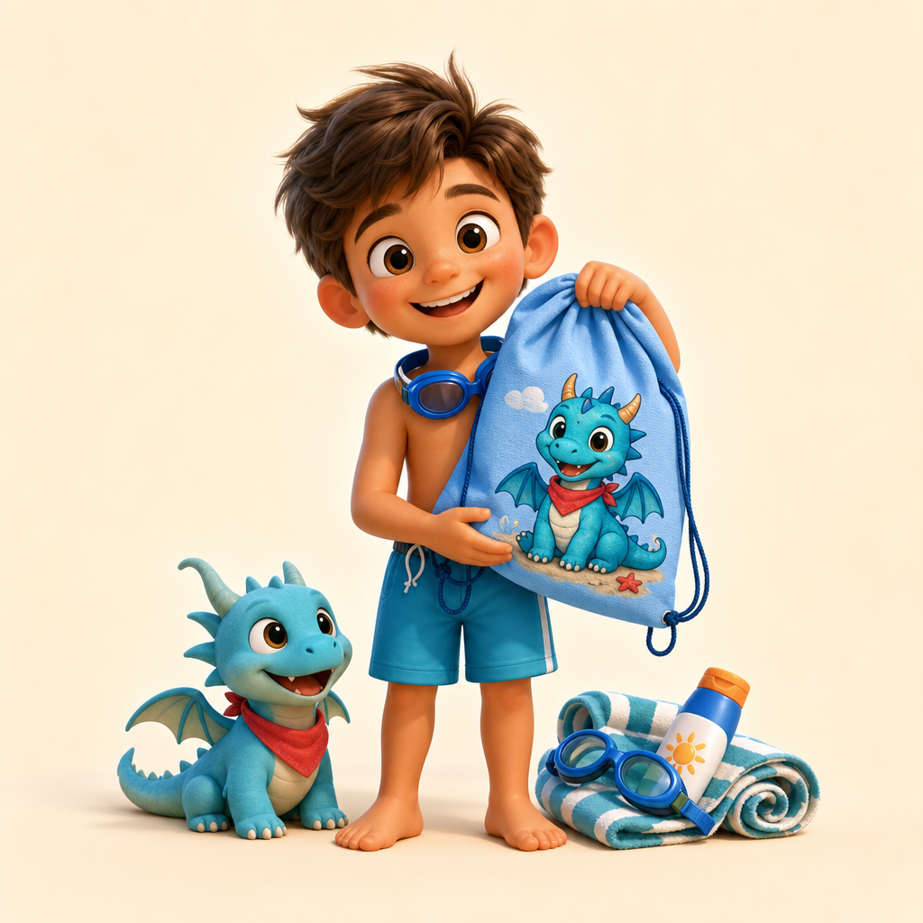 Beach or pool bag for towel, goggles, and sunscreen