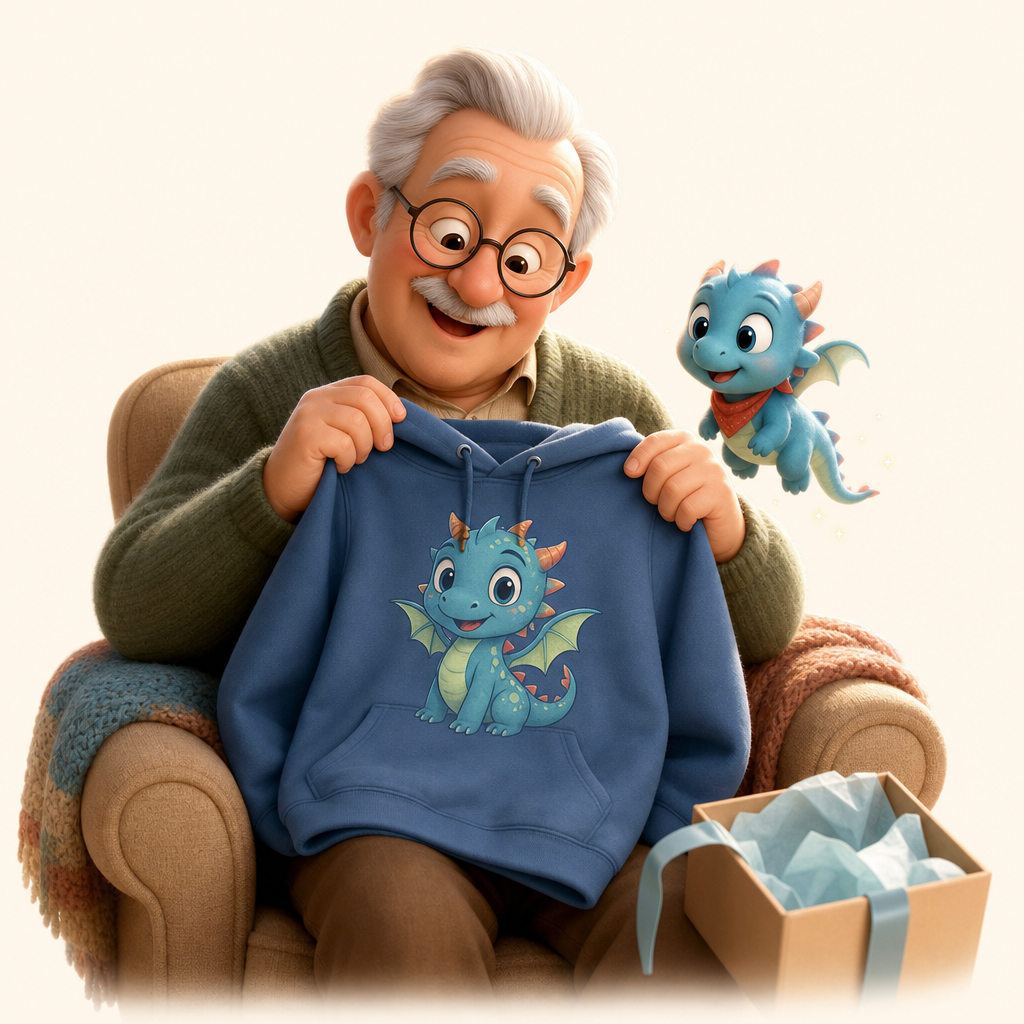 Grandparent gift with their grandchild’s dragon on the chest