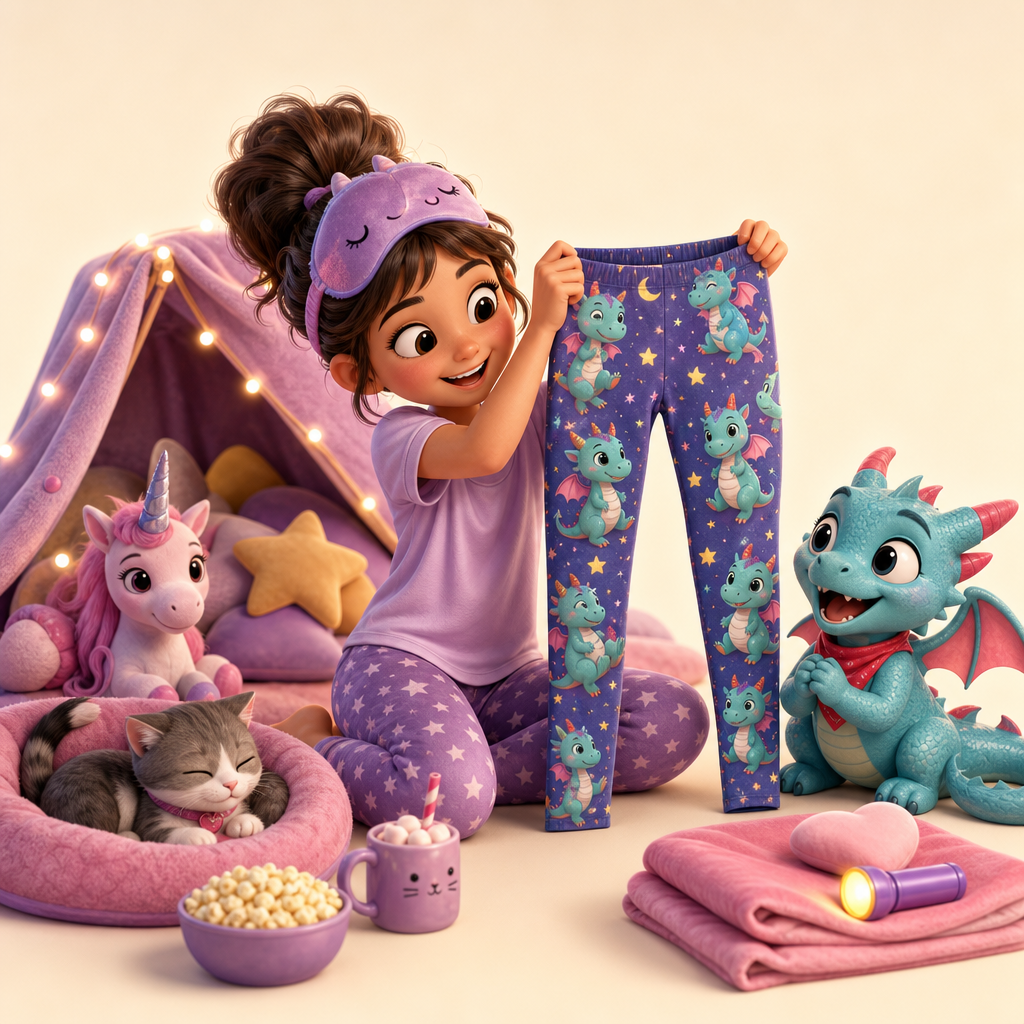Sleepover clothes with their dragon, cat, or space hero