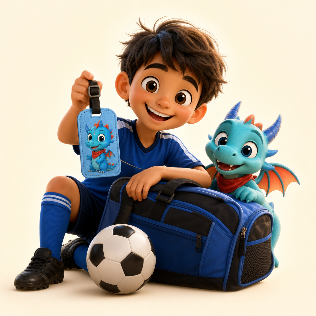 Sports bag label for practice and tournaments