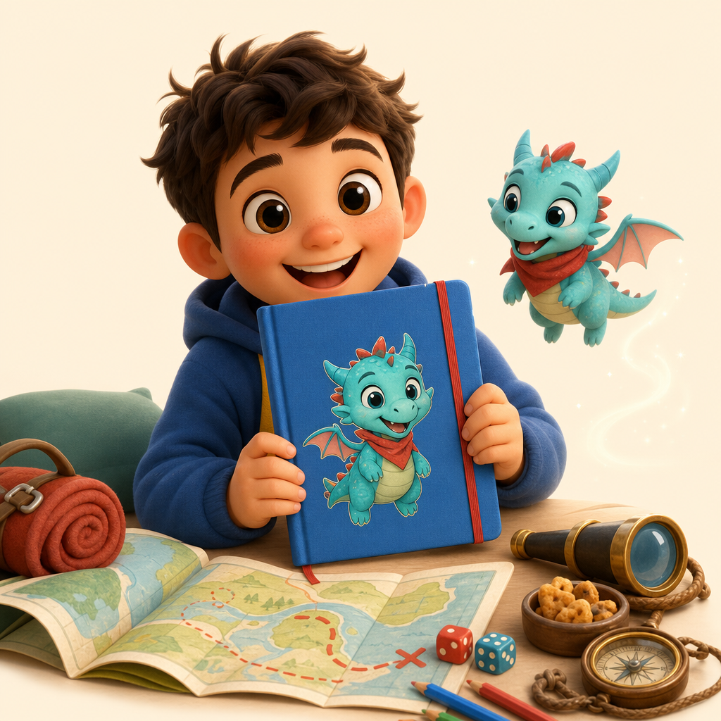 Road trip notebook for maps, games, and story ideas