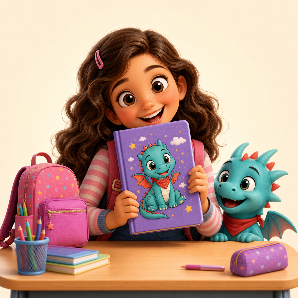 Back-to-school notebook with their own character on the cover