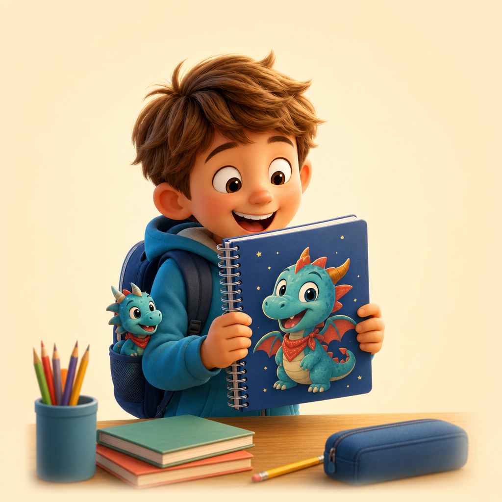 Back-to-school notebook with their own hero on the cover