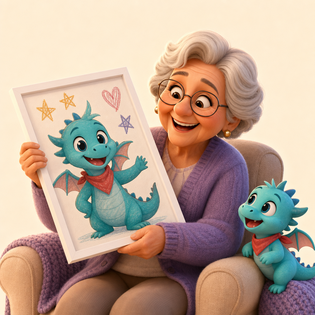 Grandparent gift featuring a character their grandchild made