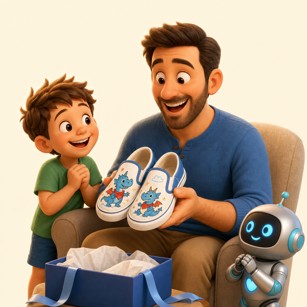 Father's Day shoes with his kid's robot or dragon
