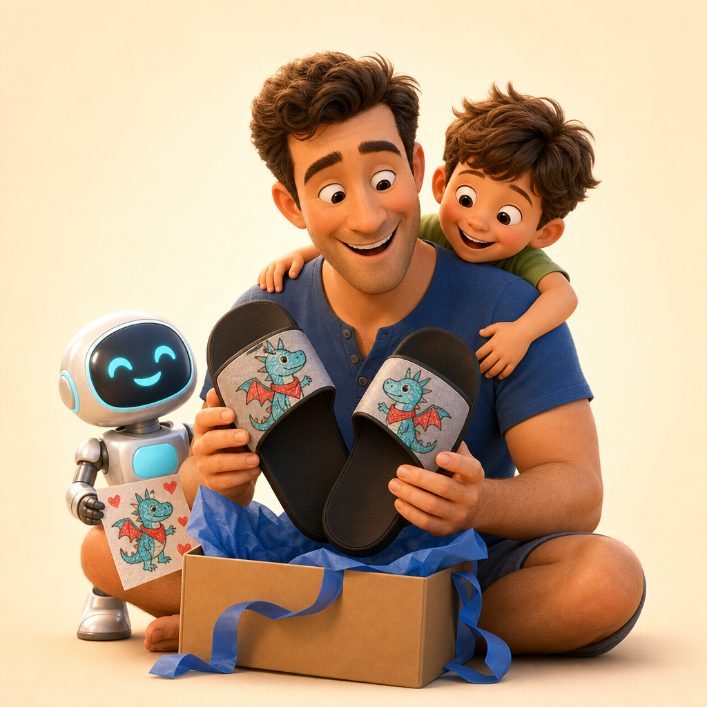 Father's Day slides with his child's dragon or robot