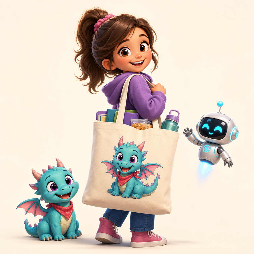 Library-day bag for books, snacks, and a water bottle