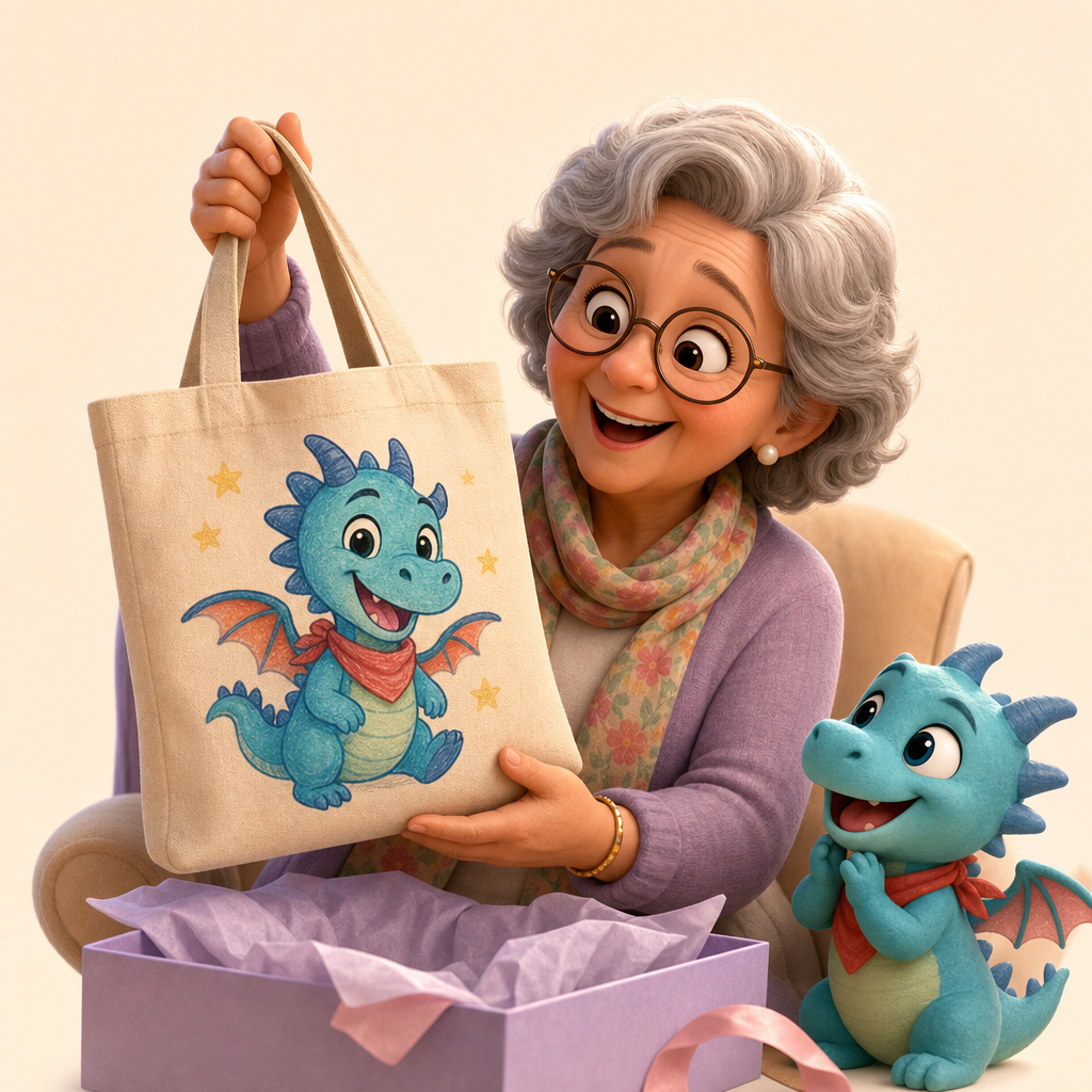 Grandma’s grocery tote with her grandchild’s hero on it