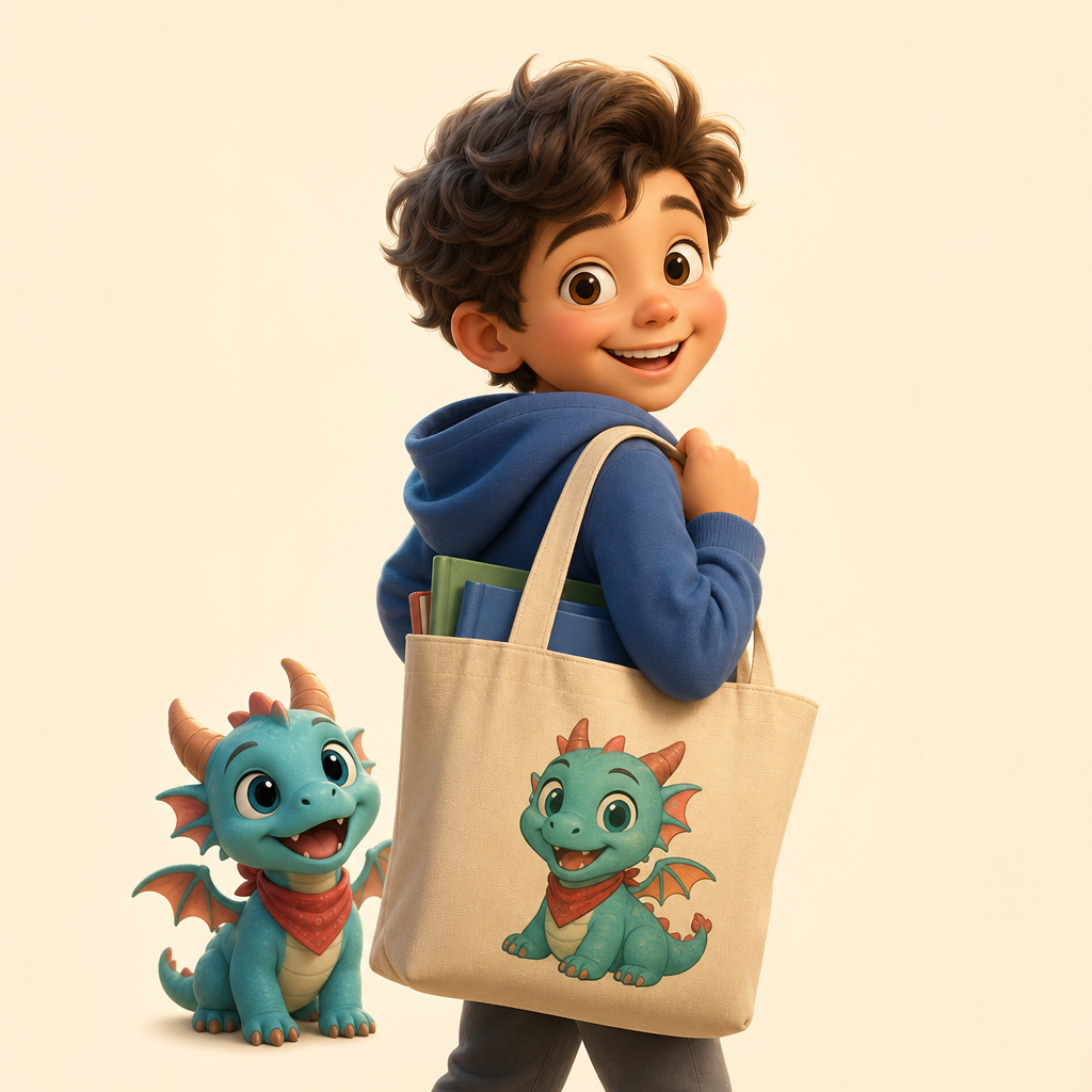 Library book bag with their dragon or puppy on the front