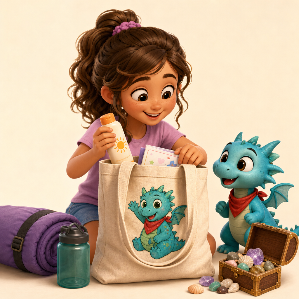 Camp send-off bag for sunscreen, cards, and cabin treasures