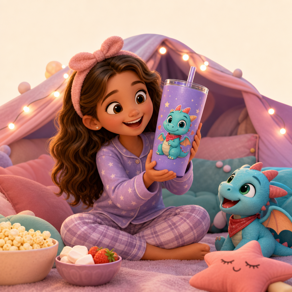 Sleepover tumbler with their own creature on it