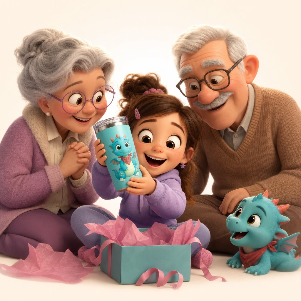 Holiday gift from grandparents with a character they helped name